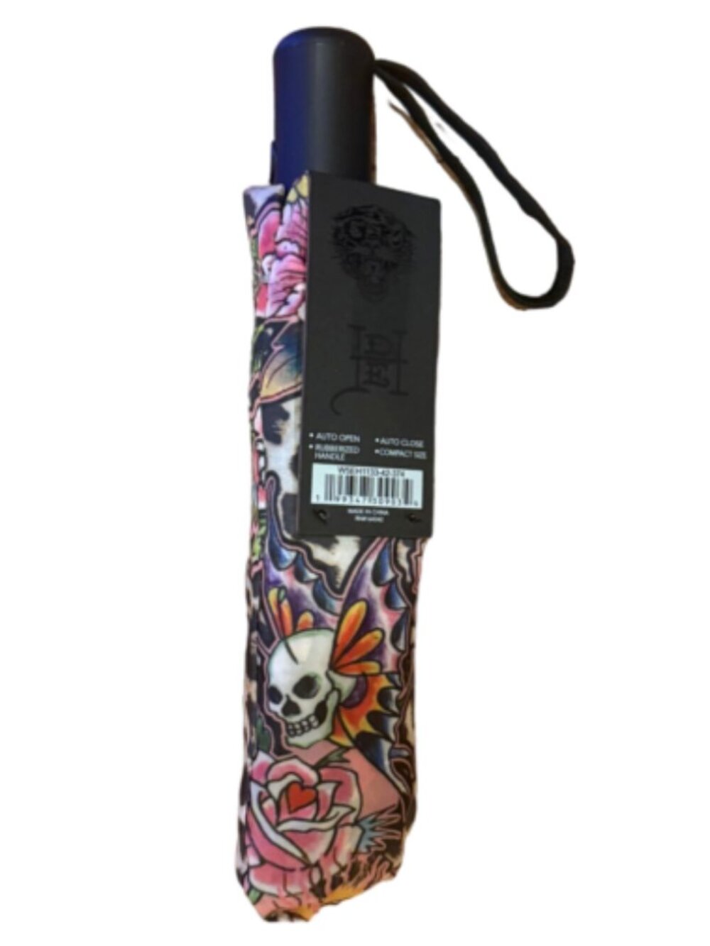 ED HARDY Skull/Rose Tattoo Auto Open Close Compact Umbrella